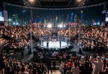 Why UFC Is Expanding Across the Middle East Packed MMA arena in Doha representing UFC's growing presence in the Middle East.