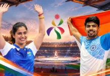 Asian Games 2026 Officially Opens in Nagoya as Manu Bhaker and Pawan Sehrawat Lead India Flag-bearers Manu Bhaker and Pawan Sehrawat proudly leading the Indian contingent during the Asian Games 2026 opening ceremony parade