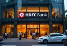 Internal Inquiry at HDFC Bank Uncovers Confidential Data Leaks by Two Senior Executives Corporate glass building facade of HDFC Bank House headquarters in Mumbai displaying the official logo.
